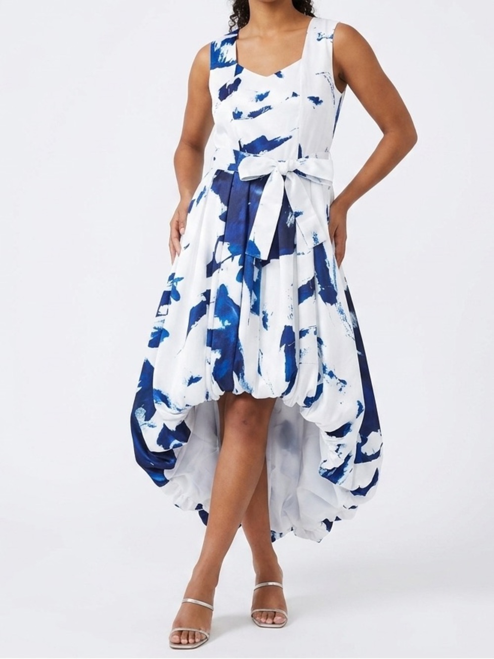 Samuel Dong Abstract Art Print High-Low Bubble Waist Tie Dress Size L